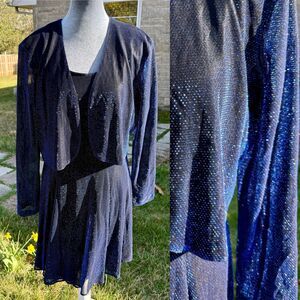 Vtg 90s Y2K Prom Formal Dress Sz 14 Bolero Blue Blk Iridescent Fairy Whimsigoth